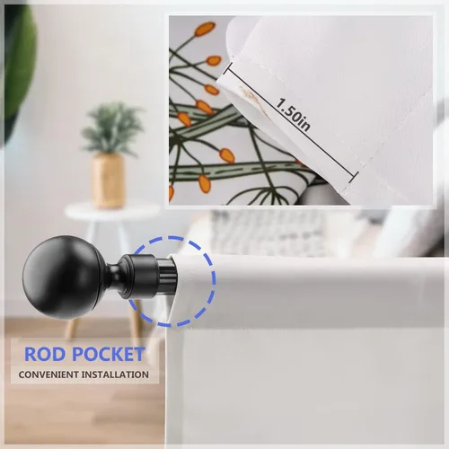 Vista 4 de Aimego - Cortinas de cocina con plantas rústicas y flores de primavera, botánicas, con hojas verdes, cortas, para cafetería, baño, con bolsillo