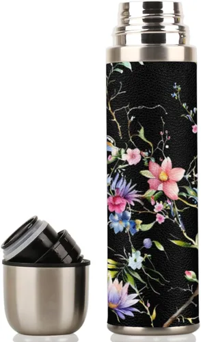 Vista 3 de Termo de café de flores, botella de agua térmica con tapa a prueba de fugas, termo para bebidas calientes, sin BPA, botella de acero inoxidable