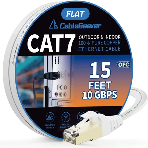Vista 13 de Cable blindado Cat 7 para conexión de Ethernet (cable de la más alta velocidad), plano, tiene un conector RJ45 a prueba de enganche, para módem