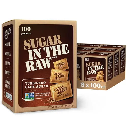 SUGAR IN THE RAW, paquetes de azúcar de caña granulada, 100 unidades (paquete de 8)