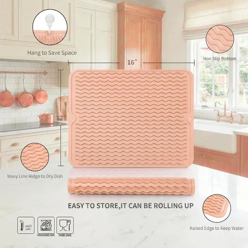 Vista 888 de MicoYang Alfombrilla de Silicona para Secar Platos de Múltiples Usos, Fácil de Limpiar, Ecológica, Alfombrilla de Silicona Resistente al Calor