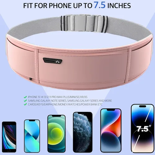 Vista 7 de Cinturón de correr para teléfono – Riñonera ajustable para correr con 3 bolsillos para teléfonos de hasta 7.2 pulgadas, cangurera delgada