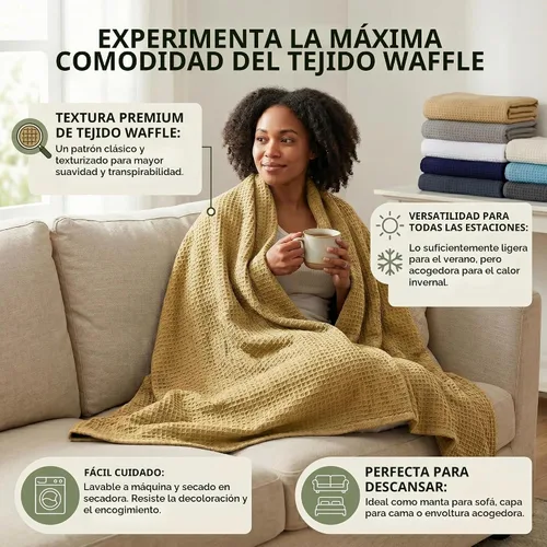 Vista 4 de De algodón- Cobija de 100 % algodón de alta calidad suave y térmica - envuélvete en estas cobijas de algodón súper suave y acogedoras - perfectas