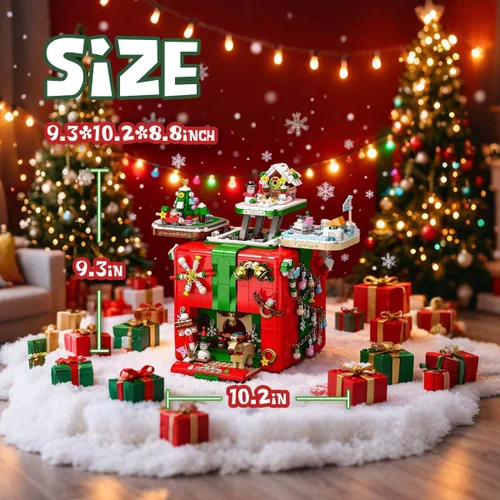 Vista 5 de HoverBots Christmas Building Blocks Sets for Adults,1873PCS Christmas Building Toy Set with Lights, Christmas Building Bricks with Snowman