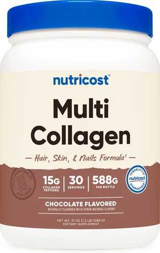 Nutricost Multi colágeno + belleza y proteína en polvo (sabor chocolate con leche) 30 porciones - con biotina y péptidos de colágeno, sin OMG, sin