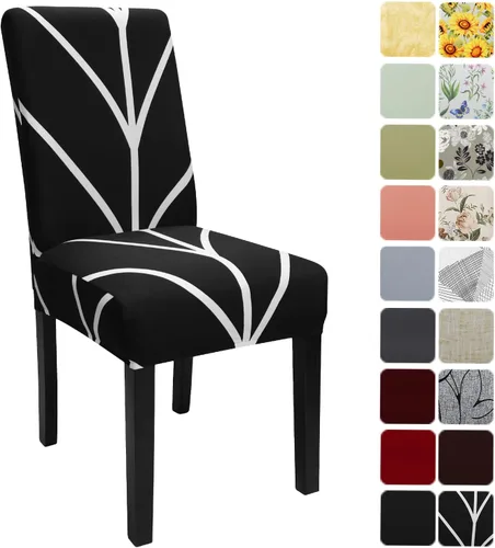 Vista 21 de Fundas para sillas de comedor, juego de 2 fundas, con patrón elástico Parsons, de elastano, extraíbles y lavables, protector para sillas de cocina