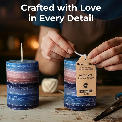 Vista 4 de CraftyCrocodile Vela perfumada decorativa de pilar – Velas de color azul marino hechas a mano con mecha de algodón, sin humo para spa, aromaterapia