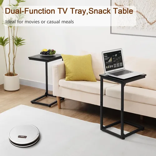 Vista 7 de AMHANCIBLE Mesa auxiliar en forma de C, mesas de sofá que se deslizan debajo, bandeja de TV, mesa de aperitivos para sofá, mesa lateral pequeña