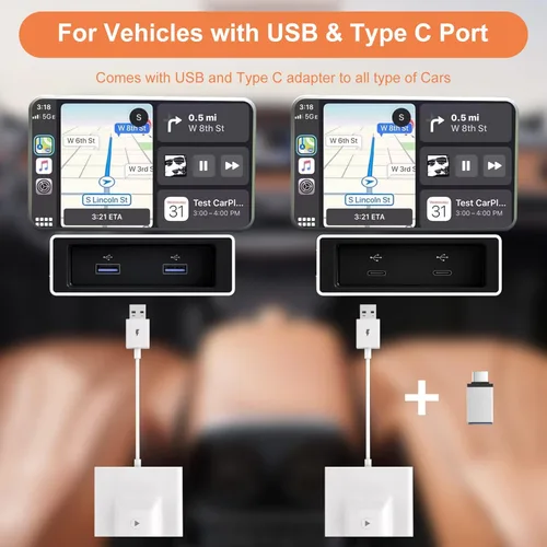 Vista 6 de Adaptador inalámbrico CarPlay para Apple iPhone IOS7+ Convertir con cable a Dongle inalámbrico CarPlay, juego de coche inalámbrico, apto para coche