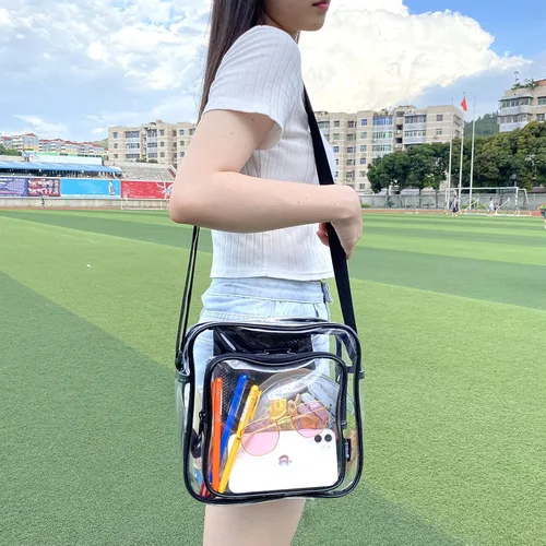Vista 6 de Bolso cruzado transparente aprobado para estadios, bolsa de hombro transparente con correa ajustable para trabajo, conciertos, eventos deportivos