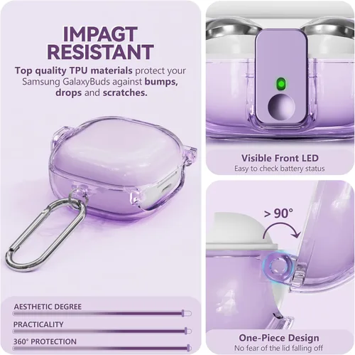 Vista 4 de Inesore Funda para Samsung Galaxy Buds FE/Galaxy Buds 2/Pro/Galaxy Buds Live, con carcasa de bloqueo de seguridad, accesorios con llavero/correa