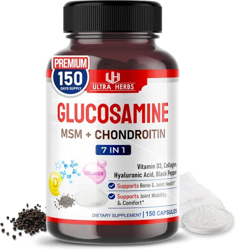 Glucosamina Condroitina MSM - Suplemento de apoyo de movilidad articular mejorado con colágeno, ácido hialurónico, vitamina D3 | 150 cápsulas