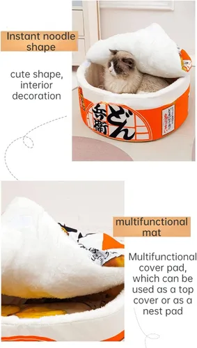 Vista 6 de UA Cat Nest - Casa y cama con forma de fideos instantáneos, bonito y cómodo sofá multifuncional para gatos pequeños (S, naranja)