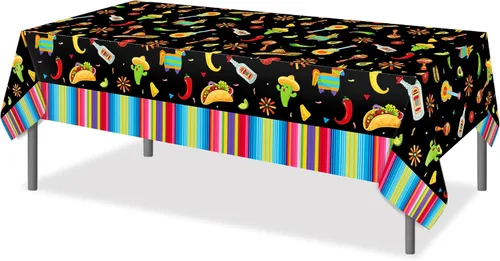 Vista 4 de Adirasenotek Mantel de plástico para fiesta mexicana, 3 unidades, 54 x 87 pulgadas, mantel rectangular largo para bufé, fiesta de Cinco de Mayo
