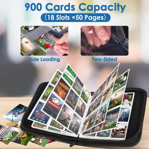 Vista 4 de Carpeta de tarjetas de 900 bolsillos, 9 bolsillos para tarjetas de intercambio duradero, protectores de tarjetas de béisbol para MTC, TCG, tarjetas