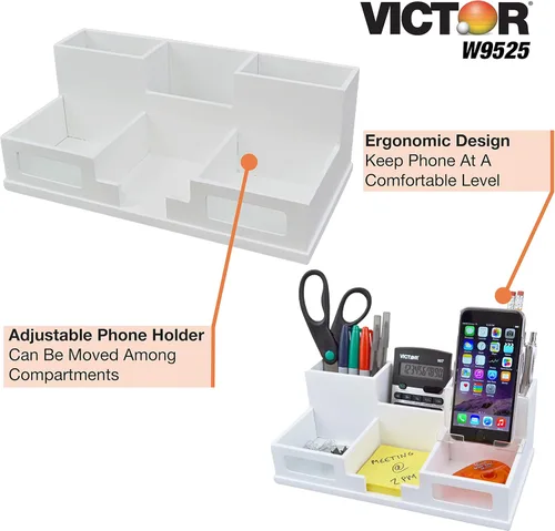 Vista 4 de Organizador de escritorio Victor con soporte para teléfono inteligente, Blanco