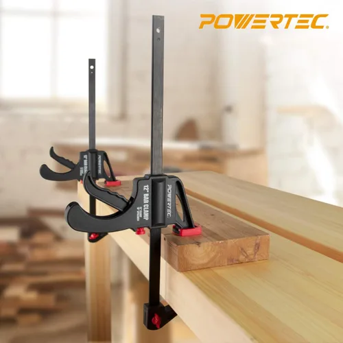 Vista 24 de POWERTEC Abrazaderas de barra de 24 y 36 pulgadas, paquete de 4, abrazaderas de agarre rápido con gatillo y trinquete para proyectos de carpintería