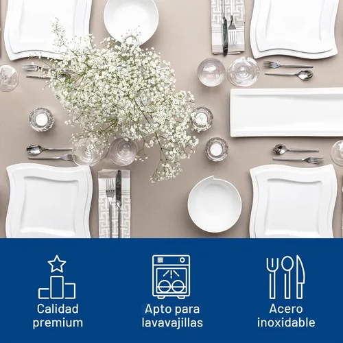 Vista 3 de Villeroy & Boch New Wave - Juego de cubiertos de 64 piezas, diseño elegante y moderno, acero inoxidable 18/10, servicio para 12