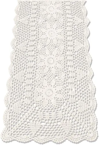 KEPSWET Camino de mesa rectangular de girasol hecho a mano con encaje de ganchillo, decoración floral de boda (14 x 36 pulgadas, beige)