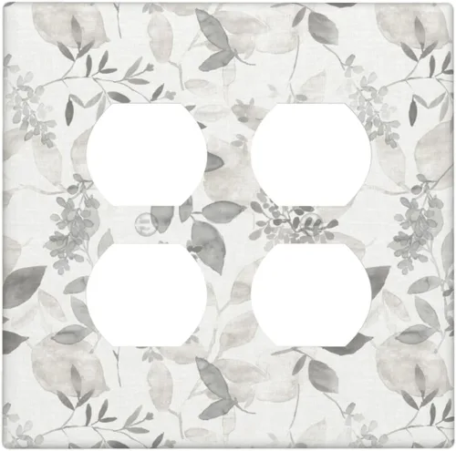 Vista 135 de Placa de pared dúplex de receptáculo de dispositivo de 1 gang de madera envejecida blanca gris con veta de tablón, cubierta de enchufe eléctrico