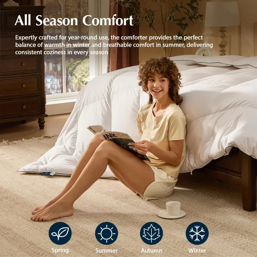 Vista 5 de Pacific Coast - Edredón de plumón tamaño King, 100% algodón, relleno de edredón, edredón extra mullido blanco, ultra suave, transpirable, edredón