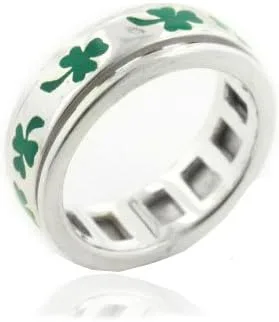 Anillo de plata de ley con trébol irlandés verde de tres hojas para meditación con trébol irlandés (tallas 4, 5, 6, 7, 8, 9, 10, 11, 12, 13, 14, 15)