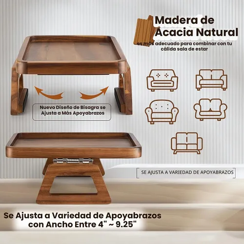 Vista 3 de TINAMO Mesa grande de madera de acacia, se adapta a la mayoría de sofás