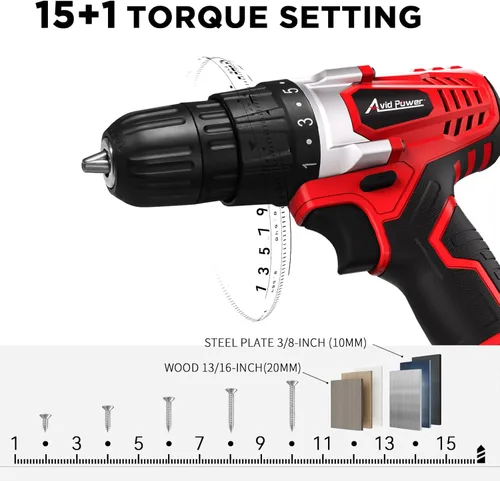Vista 2 de AVID POWER Juego de taladro inalámbrico de litio de 20 V Max, kit de taladro eléctrico con batería y cargador, portabrocas sin llave de 3/8