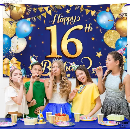 Vista 7 de KatchOn Cartel de pared negro con texto en inglés «Happy Birthday» con el número Negro y dorado