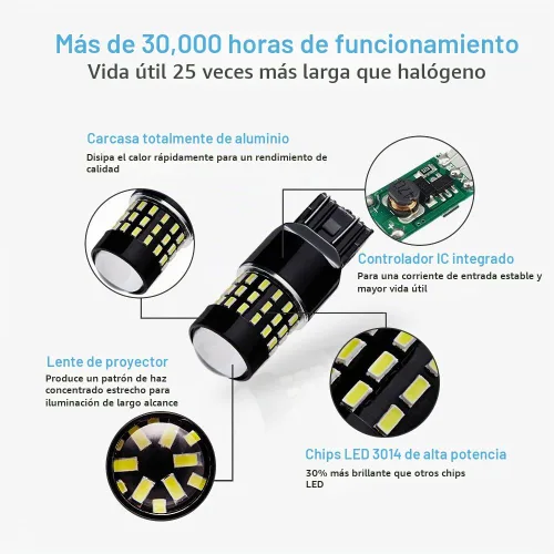 Vista 5 de AUTOGINE 4 bombillas LED superbrillantes de 9-30 V 7440 7441 7443 7444 992 3014 54-EX chipsets con proyector para luces direccionales, luces