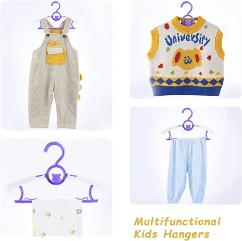 Vista 2 de Perchas de bebé para guardería y clóset, paquete de 40 perchas de plástico para niños, ahorro de espacio, antideslizantes, extensibles, ajustables