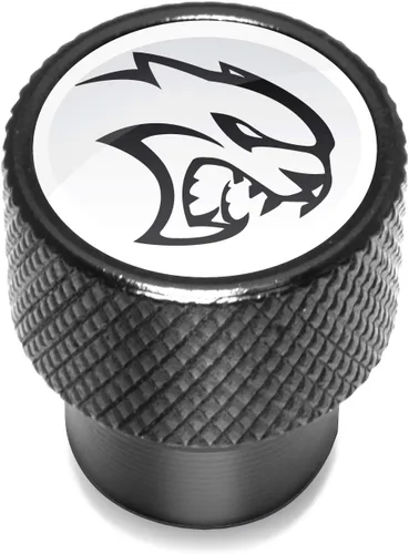 Vista 2 de iPick Image Para Dodge SRT Hellcat en blanco sobre negro aluminio tapas de vástago de válvula de neumático
