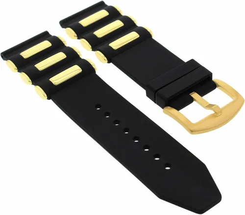 Ewatchparts Correa de goma de silicona de 1.024 in compatible con Invita 17882 11339 19246 oro negro, NegroOro, Moderno