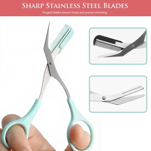 Vista 3 de Tijeras profesionales de acero inoxidable para cejas, con peine de plástico, desmontables para depilación, herramienta moldeadora, accesorios