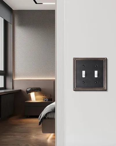 Vista 6 de Paquete de 2 cubiertas de placa de interruptor de luz de doble palanca, cubiertas decorativas de placa de doble interruptor Pearls, placa de pared