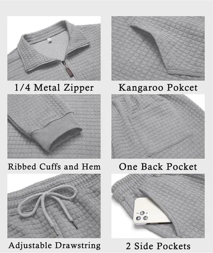 Vista 5 de COOFANDY Conjunto deportivo de 2 piezas para hombre, ajuste relajado, con media cremallera, para correr