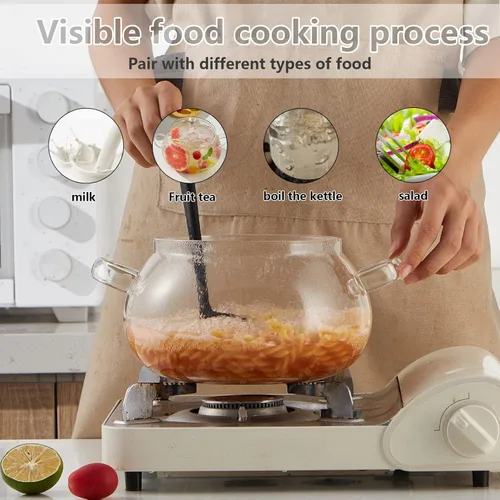 Vista 6 de Cacerola de vidrio transparente de 2450ML/83oz con tapa, la mejor olla de cocina de vidrio resistente al calor y fácil de limpiar hecha a mano