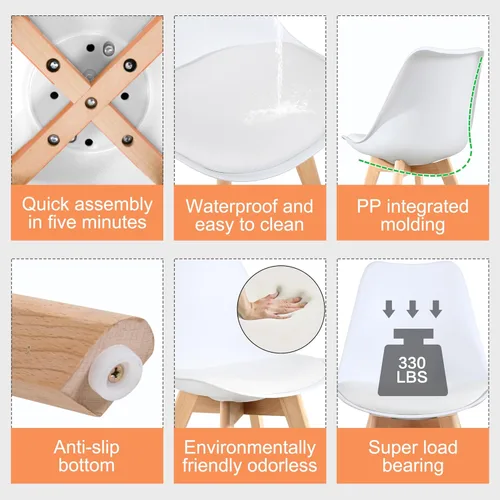Vista 5 de LSSBOUGHT Sillas de comedor modernas de mediados de siglo, silla auxiliar de plástico con acolchado suave y patas de madera para comedor, sala