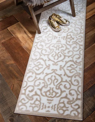 Alfombra de Área de la Colección Rushmore de Unique Loom - Johnson (Corredor de 2' x 7' 3", Blanco Nieve/Beige)