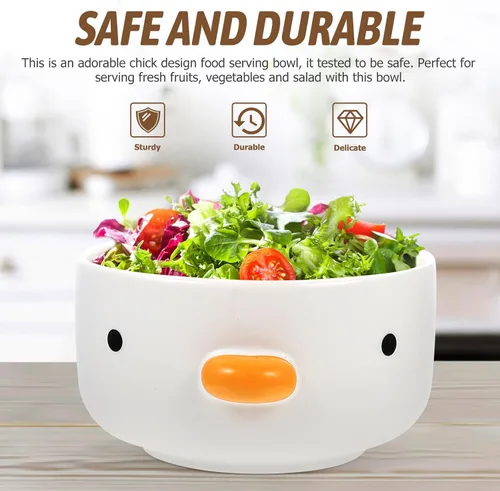 Vista 6 de Cuenco de postre con forma de pollito para ensalada, sopa, aperitivos, postres, cocina, hogar, cocina, color blanco
