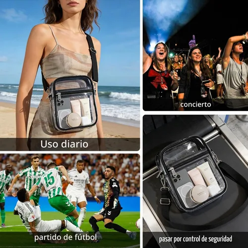 Vista 3 de Bolso cruzado transparente - Bolsa de asas transparente impermeable, bolsa transparente de PVC ligera de 0.012 in Negro
