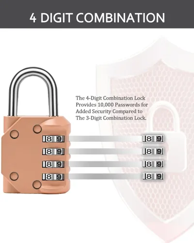 Vista 4 de Candado de combinación reiniciable, color rosa melocotón, paquete de 2 candados combinados de 4 dígitos para exteriores, impermeables