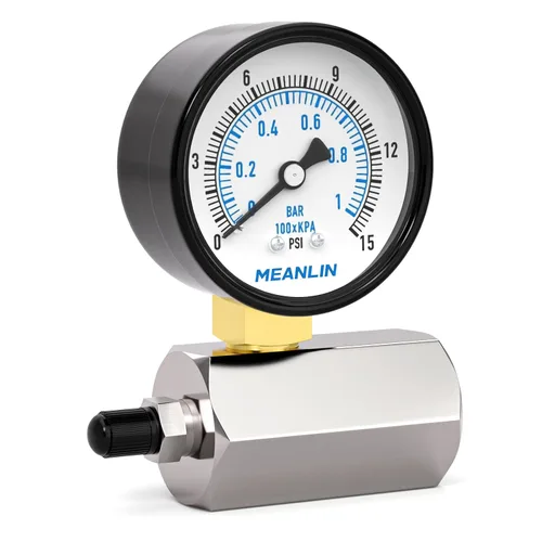 Vista 9 de Manómetro MEANLIN MEASURE 0-5 Psi tipo cápsula de diafragma de baja presión con conexión de válvula FNPT de 3/4", manómetro de presión de aire