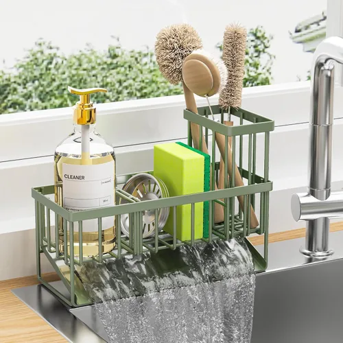 Cisily Organizador para fregadero de cocina, soporte de esponja para fregadero de cocina, organizador de fregadero de cocina y almacenamiento con