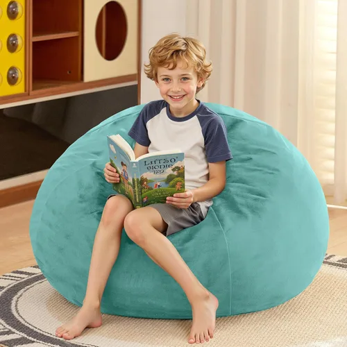Vista 2 de HABUTWAY Silla de Puf de 2 Pies, Puf de 2' de Sillones Pequeños con Relleno, Silla de Puf en Forma de Lágrima de Terciopelo Ultra Suave con Funda