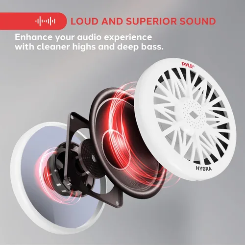 Vista 3 de Pyle Subwoofer de audio marino para exteriores de 10 pulgadas, altavoz de graves blanco impermeable de 500 vatios para sistema de sonido estéreo