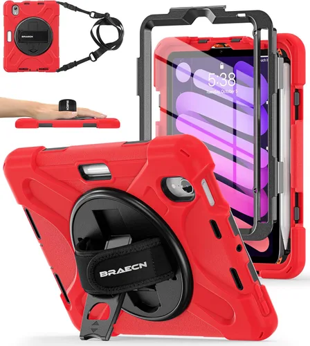 Vista 9 de BRAECNstock Funda para Apple iPad mini 7 (A17 Pro) 2024/Mini 6 2021 de 8.3 pulgadas, protección resistente con protector de pantalla, soporte