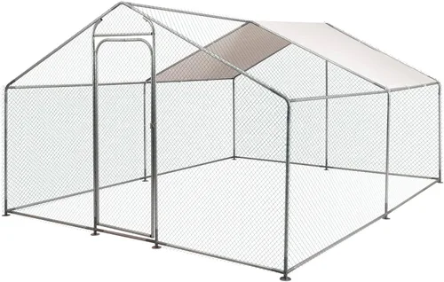 Morngardo Gallinero grande, 10 x 13 pies de metal para 20 pollos, jaula de aves de corral para gallinas con cubierta impermeable
