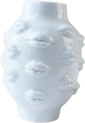 Ceramic Flower Vase, Ornament Vase Lip Flower Vase for Bookcase Home Living Room Decoration - White