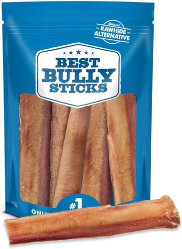 Best Bully Sticks Palitos de carne seca gruesos de 6 pulgadas para perros - 5 unidades (Paquete de 1) - Natural, carne de res alimentada a hierba,